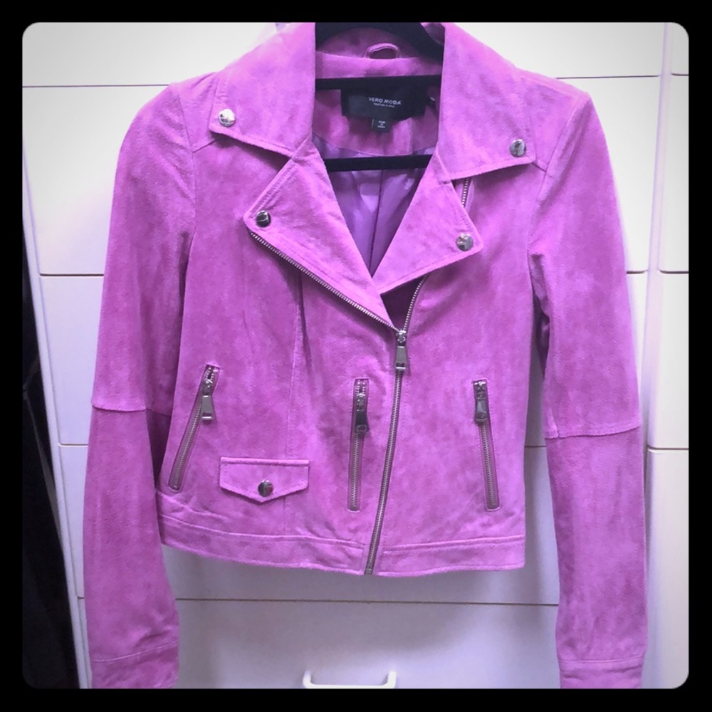 Vero moda magenta suede moto jacket xs
